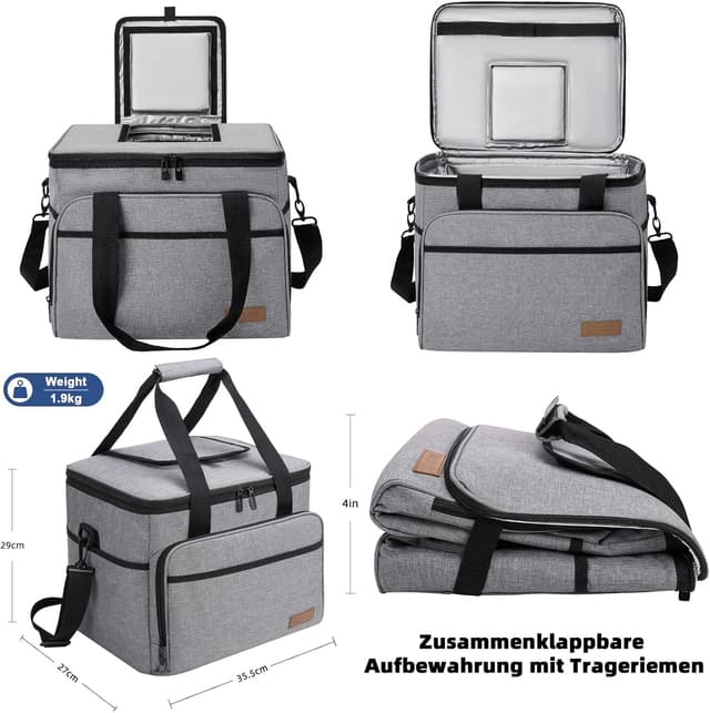 Detalle de ALLCAMP OUTDOOR GEAR 30L faltbare Kühltasche (isoliert, auslaufsicher) mit 2 Kühlakkus, grau