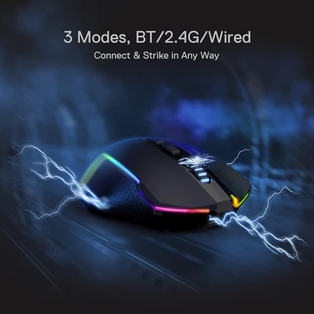Detalle de Redragon M693 Wireless Gaming Mouse (Bluetooth & 2.4G) with 8000 DPI, 7 Macro Buttons and RGB