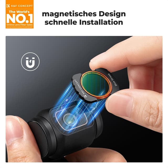Detalle 2 de K&F CONCEPT 4er Magnetic Effect Filter Set für DJI Osmo Pocket 3 – Black-Mist, Blue Streak, Lichtverschmutzung und Star-Filter