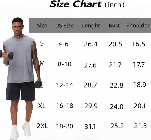 Detalle de SnowElve Men’s Workout Tank Tops Muscle Shirt (Acid Wash, Sleeveless)