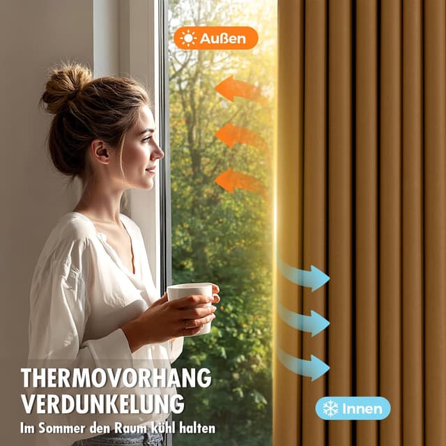 Detalle de MIULEE Verdunklungsvorhänge Braun – blickdichtes 2er-Set (H 225 cm, B 140 cm je Vorhang) mit Ösen