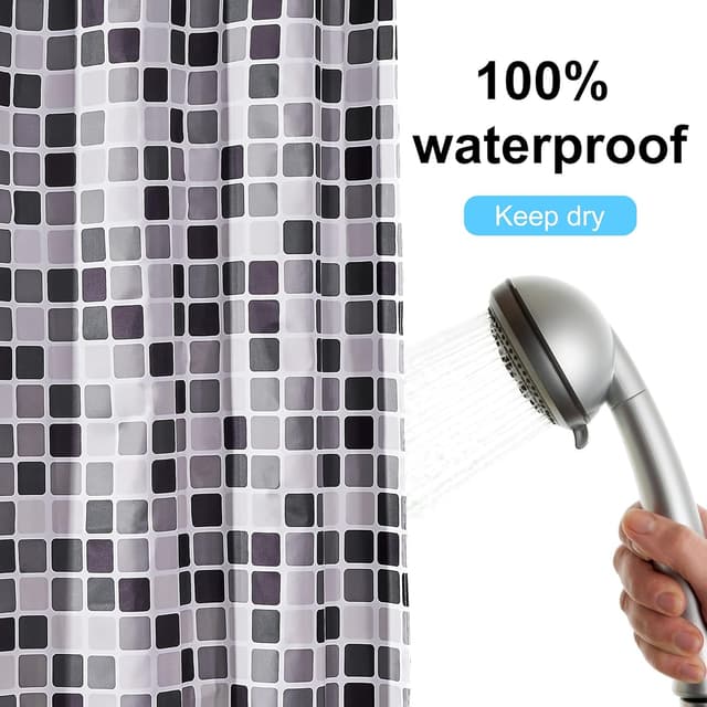 Detalle de Rideau de douche DUFU en polyester séchage rapide, semi-transparent 180 x 200 cm (avec 12 crochets)