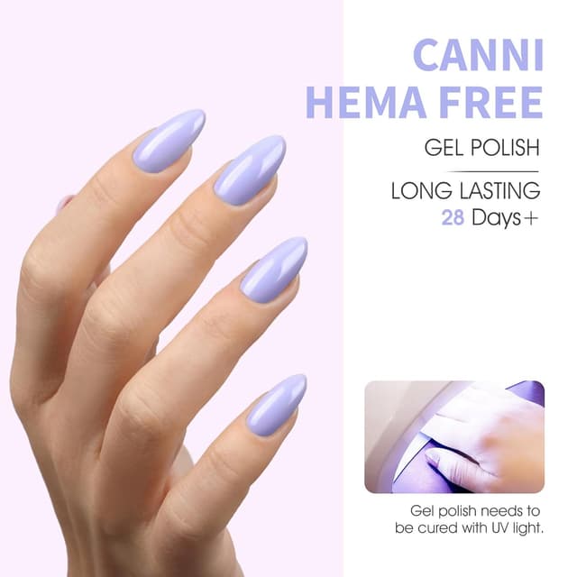Detalle de CANNI 6Pcs 9ml Hema-Free Gel Nail Polish Set (Green, Blue, Purple, Pink, Milky White) — LED Soak-Off DIY Kit