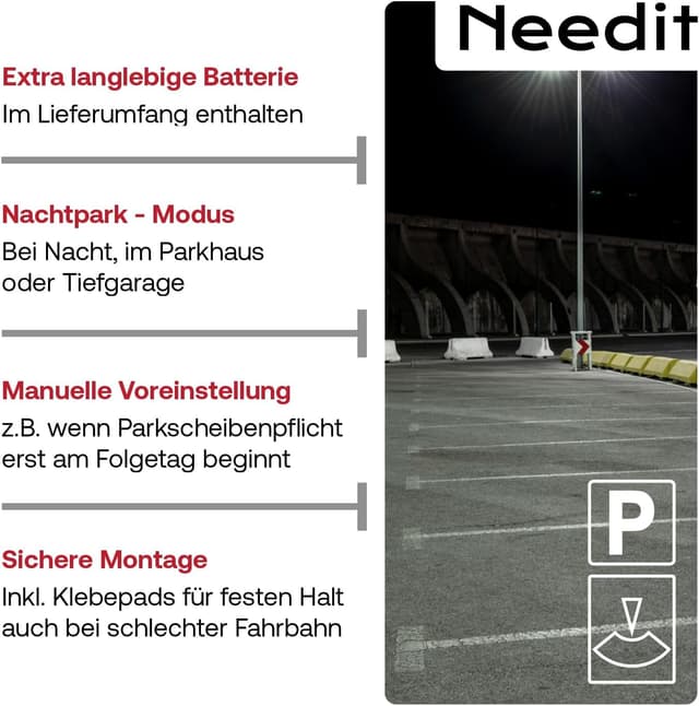 Detalle de Needit ParkOne (NEUES Modell 2026) – elektronische Parkscheibe mit automatischer Parkzeiterfassung