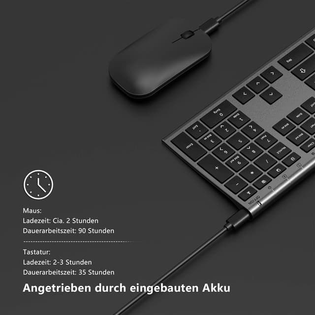 Detalle de seenda KS15F kabelloses Tastatur-Maus-Set 2,4G (QWERTZ) ultraflach, wiederaufladbar, Grau/Schwarz