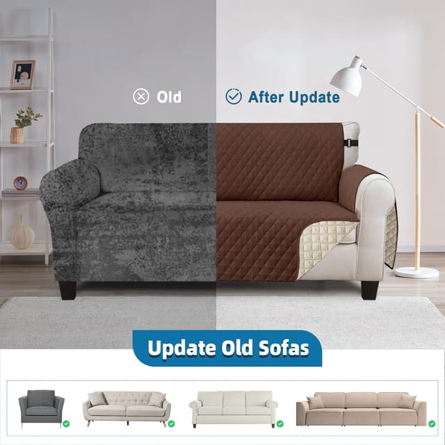 Detalle de Jaotto Copridivano Trapuntato Impermeabile per Divano 3 Posti con Braccioli Marrone