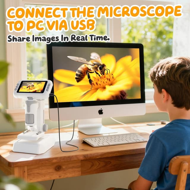 Detalle 2 de HEWEIMEI 1600X Kinder-Mikroskop 4K, 4,0" Bildschirm 🔬