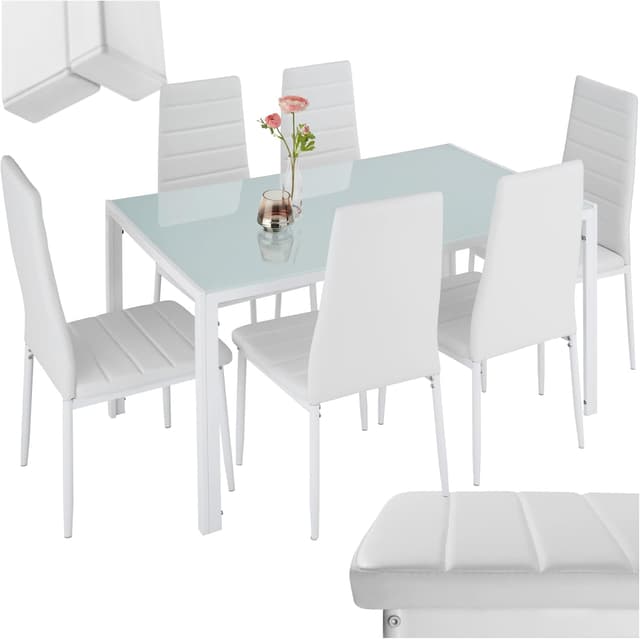 Imagen de tectake® Conjunto de Mesa y 6 Sillas de comedor Blanco en OfertitasTOP