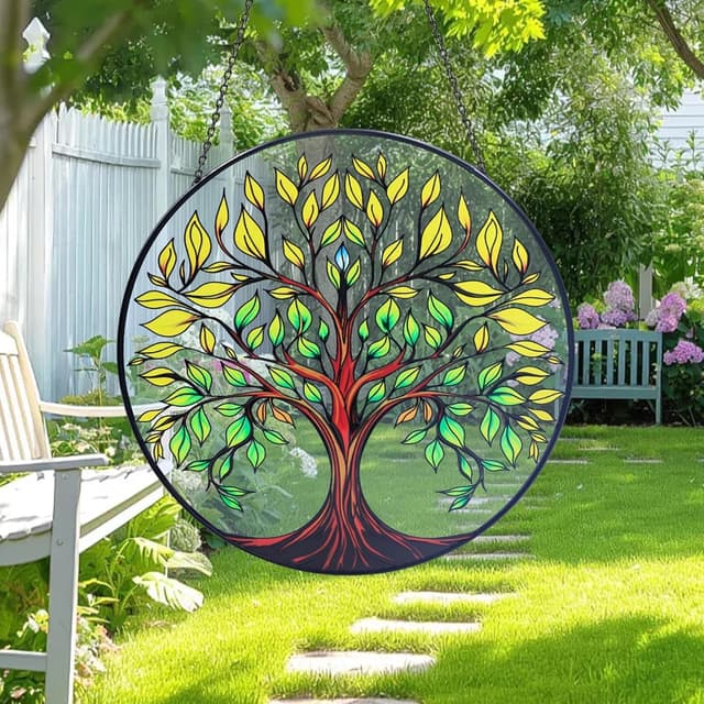 Detalle 2 de Tree of Life stained glass suncatcher 8 inch