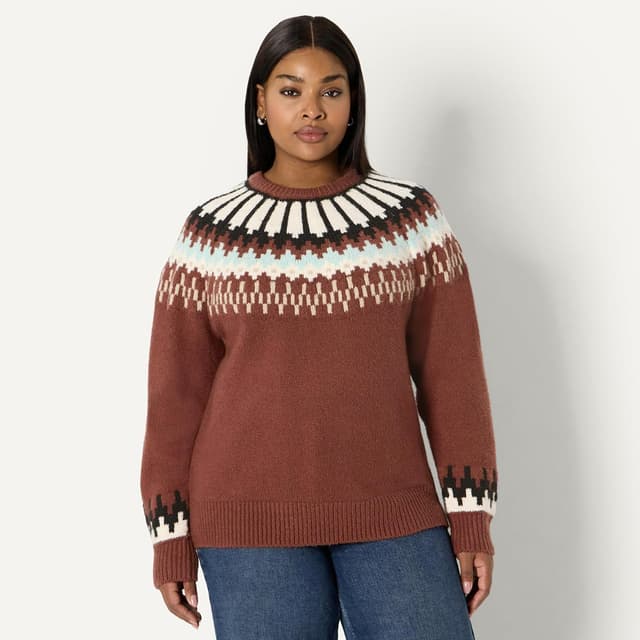 Detalle de Amazon Essentials Damen Fair-Isle Oversize-Pullover mit Rundhalsausschnitt „Demis Favorit“