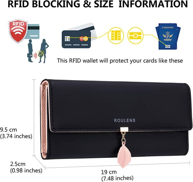 Detalle de Roulens Ladies Purse RFID Blocking PU Leather Wallet with Zip Coin Purse & Card Slots