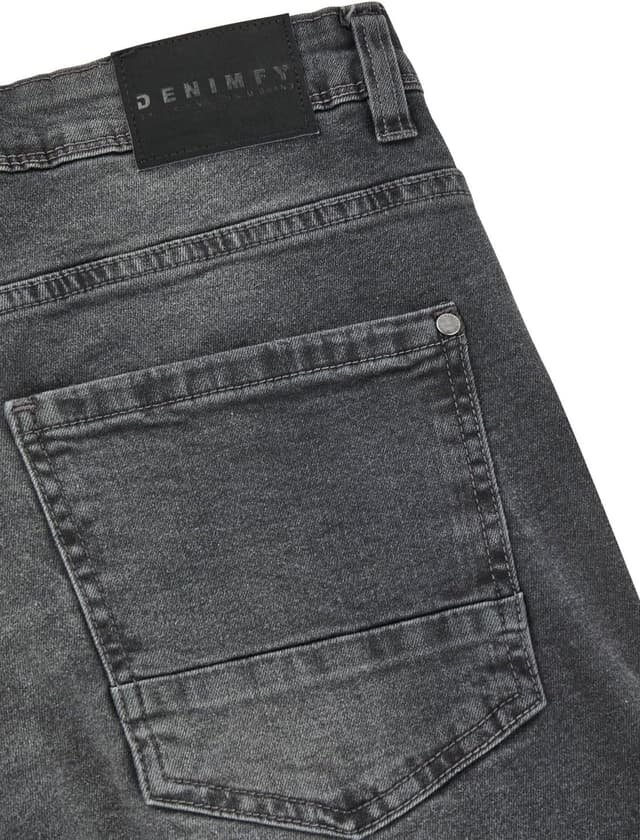Detalle de DENIMFY Herren Jeans Stretch Straight Fit DFMiro – Baumwoll-Denim in Blau/Schwarz/Grau, Größen 30–44