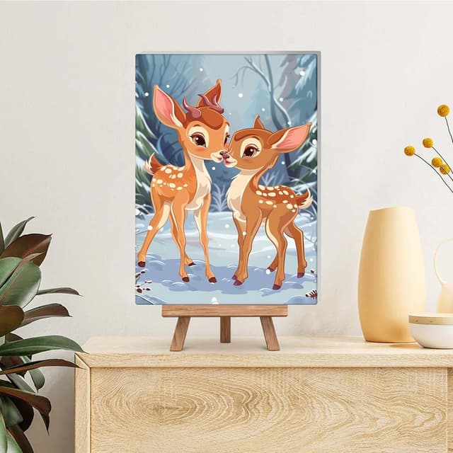 Detalle de Reofrey Framed Paint by Numbers Kit for Adults & Beginners (20x30cm) — Canvas Deer Animals