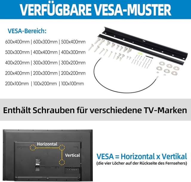 Detalle de Antimbee supporto da parete per TV 37–75”, fino a 68 kg, VESA max 600 x 400 mm (staffa universale per LED/LCD/OLED piatto e curvo)