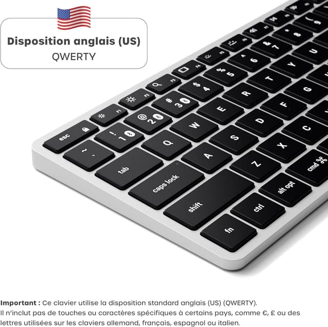 Detalle de Satechi Clavier sans fil X1 Bluetooth QWERTY US (aluminium) pour Mac, Windows et Android