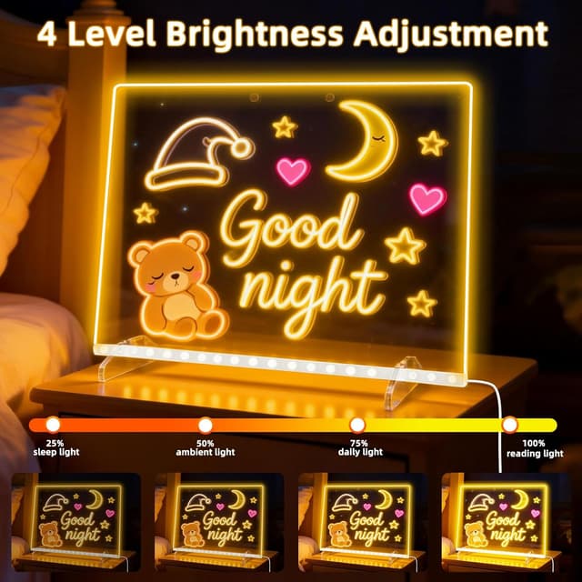 Detalle de Ortizan LED Drawing Board for Children (13 Light Modes) – Acrylic Dry Erase Light-Up Note Board 35x25.5 cm