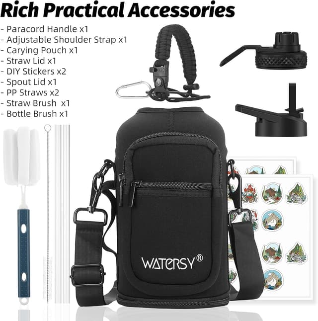 Thumbnail 6 de WATERSY 64oz Insulated Water Bottle (Cold 48 Hours) — BPA-Free, Leak-Proof Half-Gallon Flask with Straw Lids