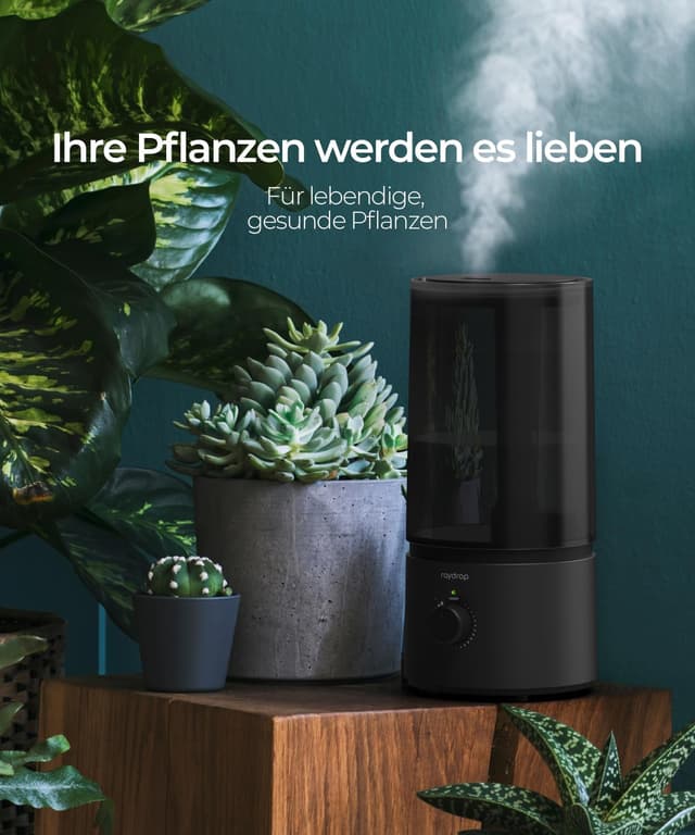 Thumbnail 6 de raydrop Ultraschall-Luftbefeuchter fürs Schlafzimmer (1,7 L) – leise & platzsparend, mit automatischer Abschaltung, schwarz
