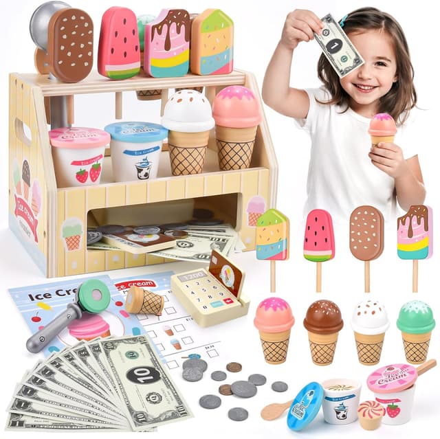 Detalle de Qufby Eisdiele aus Holz 46‑teilig