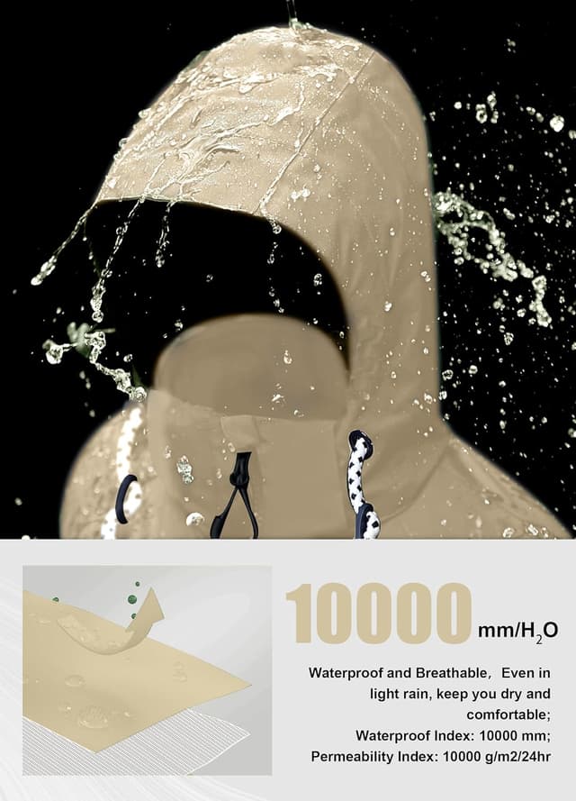 Detalle de ATLASLAVA Women’s Waterproof Long Rain Jacket (Hooded Lightweight Trench Coat) S–3XL