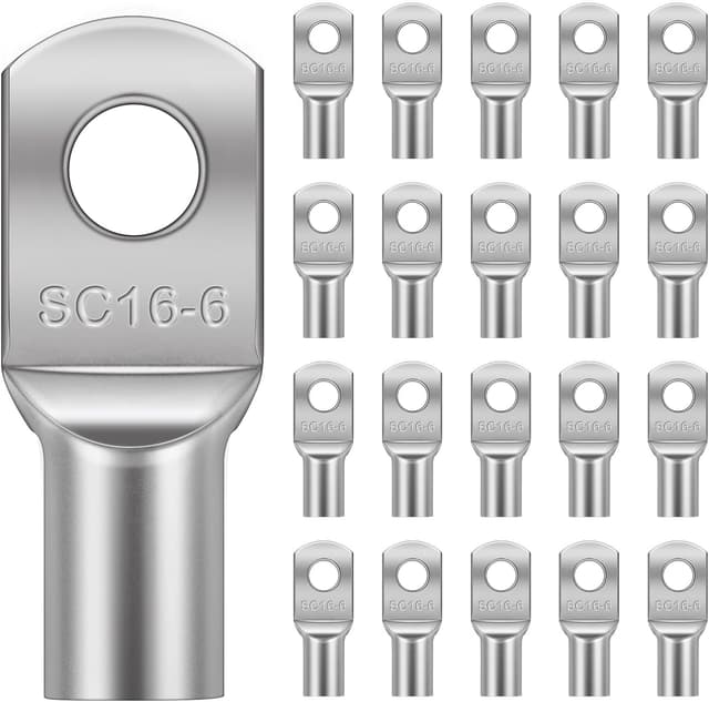 Detalle de Flintronic SC16-6 capicorda ad anello da crimpare in rame stagnato, kit da 20 terminali