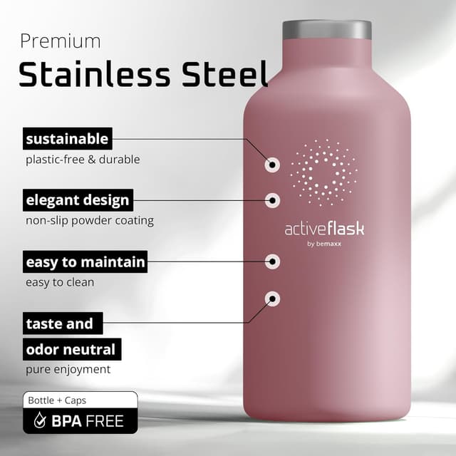 Detalle de Stainless Steel Water Bottle with Straw, Infuser & 3 Lids (Vacuum Insulated ACTIVE FLASK) – 950ml