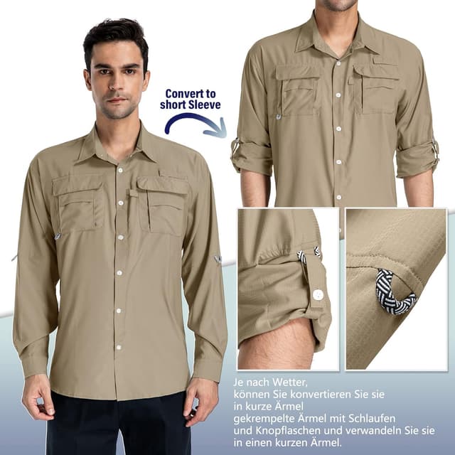 Detalle 2 de yeyity Outdoor Langarm Staffel Safari Hemd UPF50 UV Schutz Funktionshemd für Wandern