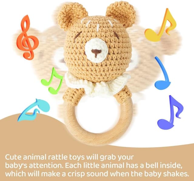 Detalle 2 de Vicloon Sonaglio Neonati in Legno Montessori 0+ mesi (Orso, anello in faggio)