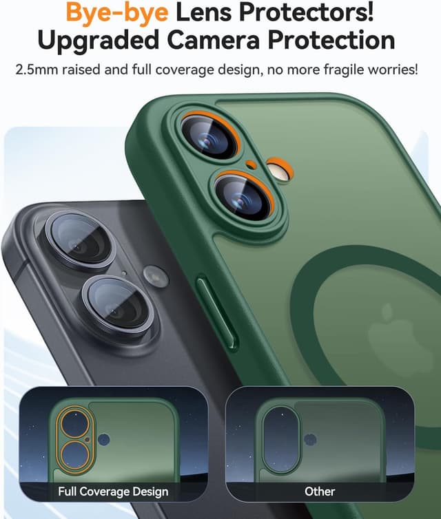 Detalle de CANSHN Magnetic iPhone 17 Case (6.3") with full camera protection, MagSafe compatible, translucent matte – Deep Green