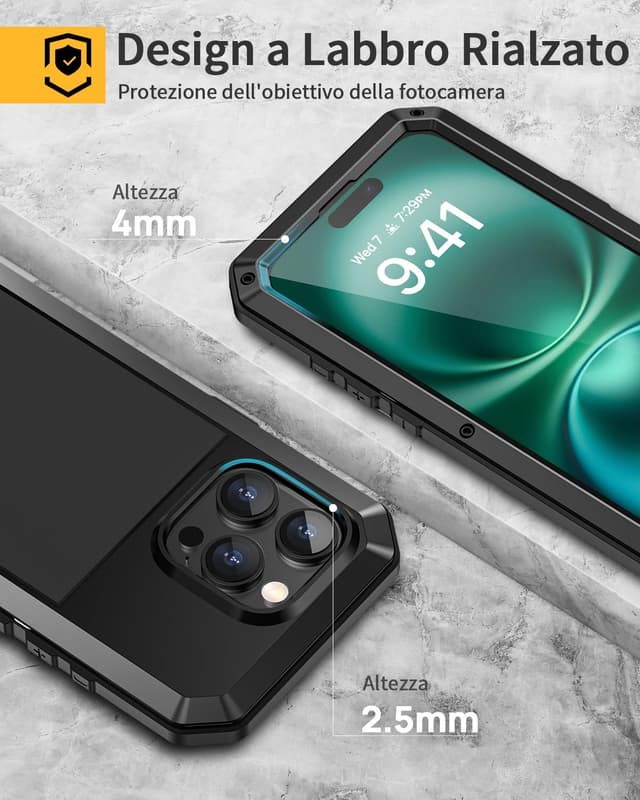 Detalle de Focusor Cover per iPhone 16 Pro Antiurto Rugged full body con protezione schermo 360° e accesso completo alle funzioni – Nero
