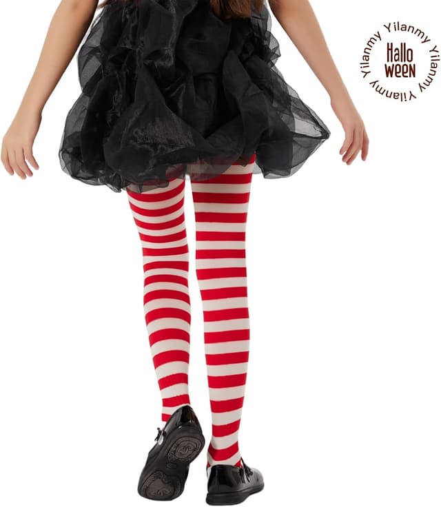 Detalle de Yilanmy Mädchen Strumpfhose gestreift – bunte Kinder-Strumpfhose blickdicht für Halloween & Weihnachten