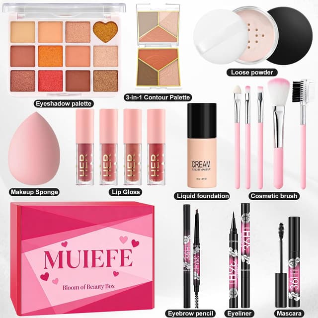 Detalle 2 de Set Trucchi Donna Tutto in Uno in Trousse Ragazza con palette ombretti, correttivi, fondotinta, mascara, gloss e liner