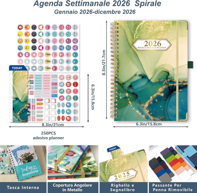 Detalle 2 de Gumiho Agenda 2026 Settimanale Spiral A5 (gennaio-dicembre 2026) in verde