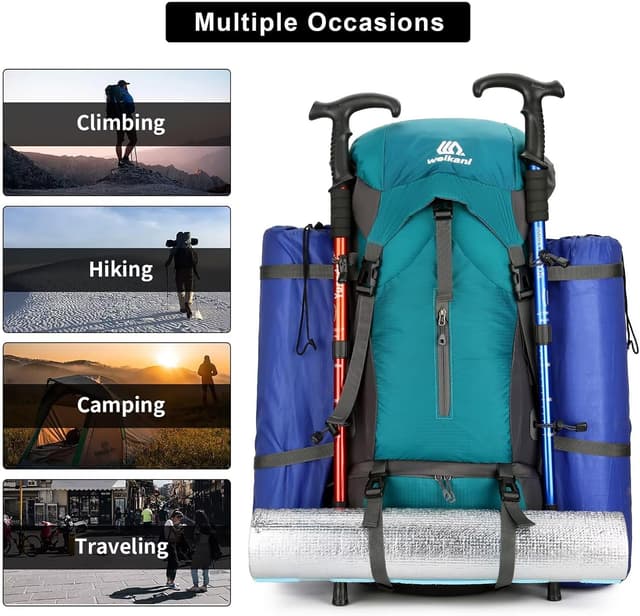 Detalle de Ezmina 70L Hiking Backpack with Rain Cover – Lightweight trekking rucksack for large day trips