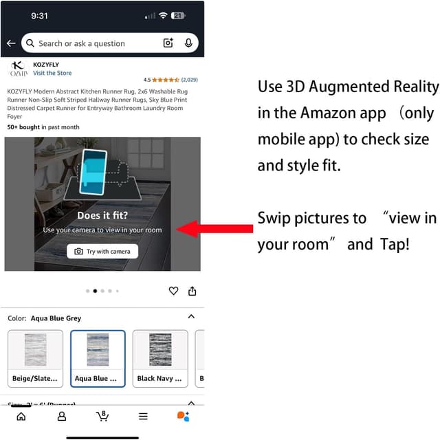 Detalle de KOZYFLY Modern Abstract Washable Rug Runner (2x6) for Hallways, Entryways & More