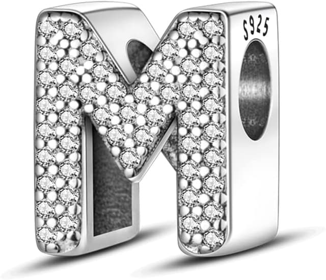Detalle de TINSLO Charm Anhänger „Buchstabe A–Z“ aus 925 Sterling Silber mit Zirkonia, kompatibel mit europäischen Armbändern