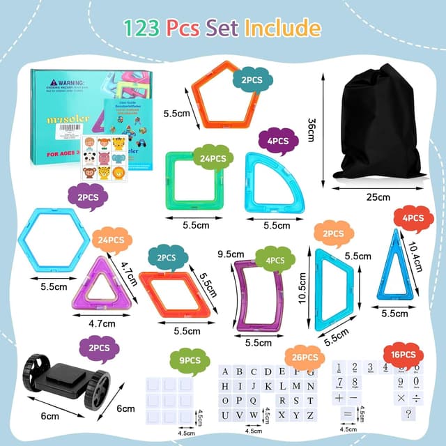 Detalle 2 de mysoler Magnetische Bausteine – 123-teiliges Magnetspielzeug für Kinder ab 2 Jahren