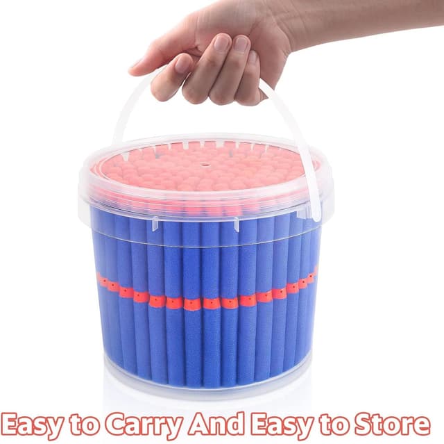 Detalle de Mlikero 300 Pfeile Darts für Nerf Gun Elite / N-Strike Blaster (Nachfüllpack) inkl. Aufbewahrungseimer, Blau