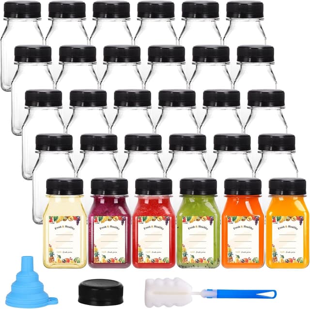 Detalle de Moretoes 36-Pack 4oz Clear Juice Bottles with Caps (PET) for Smoothies, Juicing, and Drinks