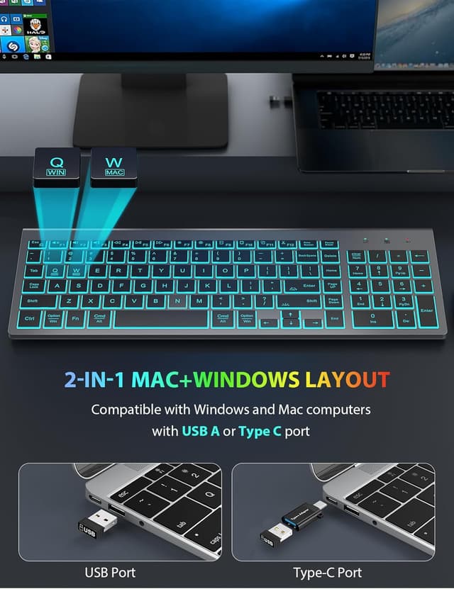 Thumbnail 2 de SABLUTE Wireless Keyboard and Mouse Combo, Rechargeable