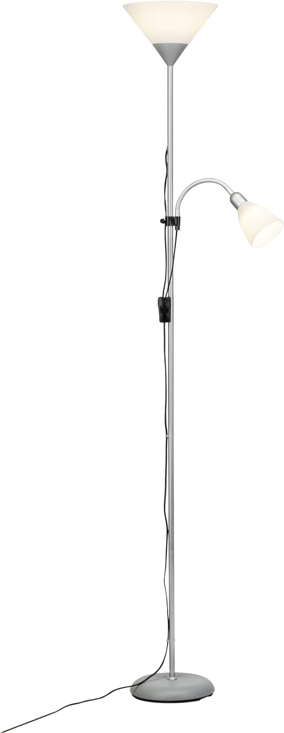 Detalle de Brilliant Lampe Spari Deckenfluter Lesearm silber/weiß – 1x E27, mit Schnurzwischenschalter, höhenverstellbar