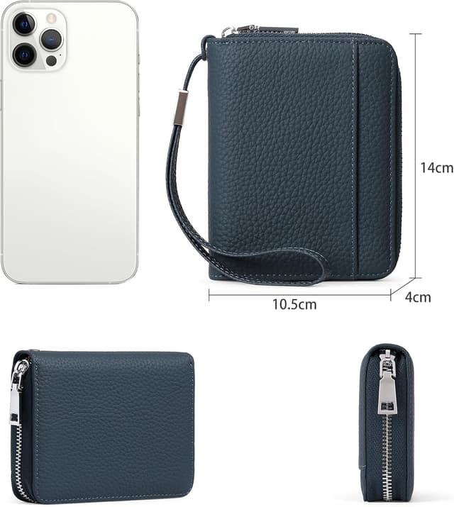 Detalle de SENDEFN RFID leather credit card holder purse with 24 slots, wrist strap & coin pocket