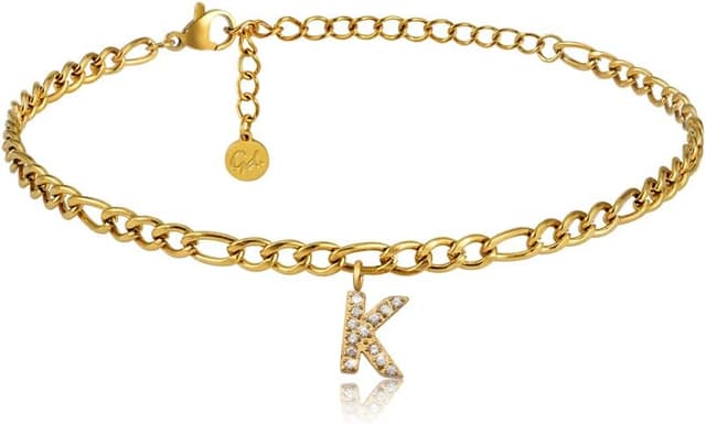 Detalle de GD GOOD.designs Cavigliera d’oro 18 carati con lettere impermeabili, regolabile 22–27 cm