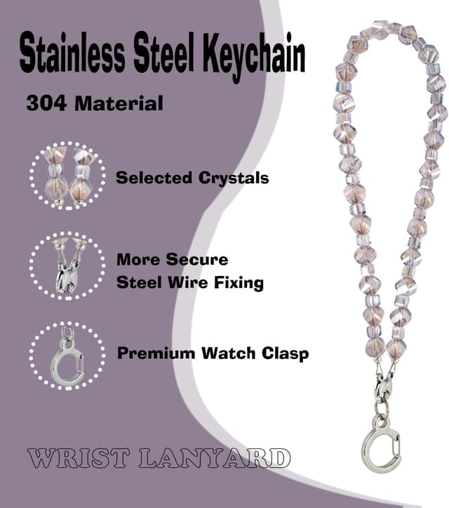 Detalle 2 de YOYOL Kristall-Schlüsselanhänger mit Edelstahlverschluss – Schlüsselband für Schlüssel, Handy & Portemonnaie