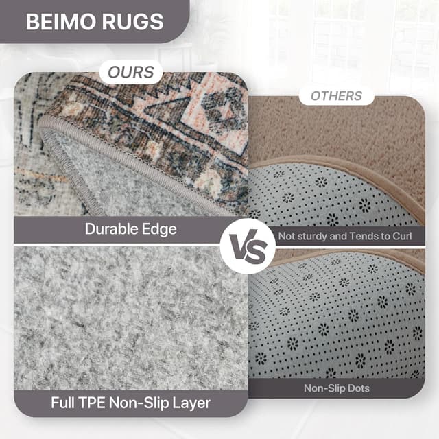 Detalle de BEIMO Tapis de salon vintage lavable en machine antidérapant gris foncé 160x230 cm