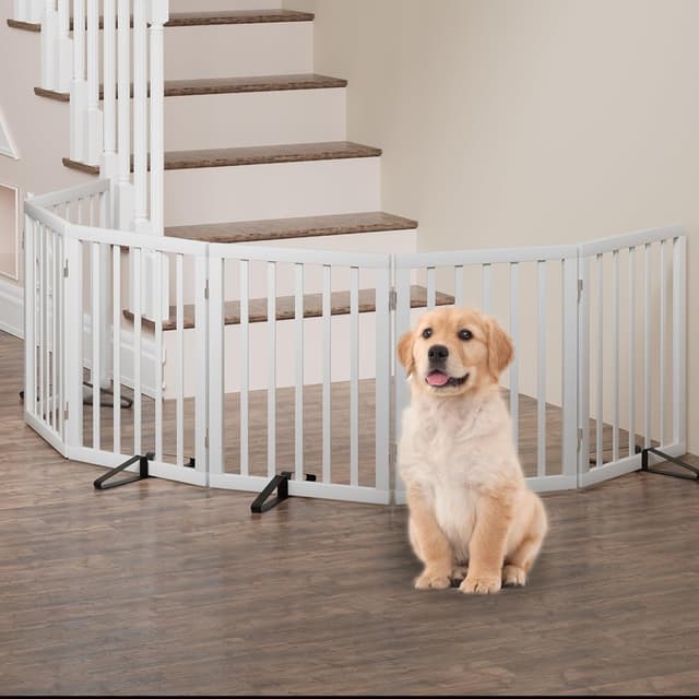 Detalle 2 de Foldable Dog Gate Indoor (6 Panels) for Doorways with Metal Support Feet, White