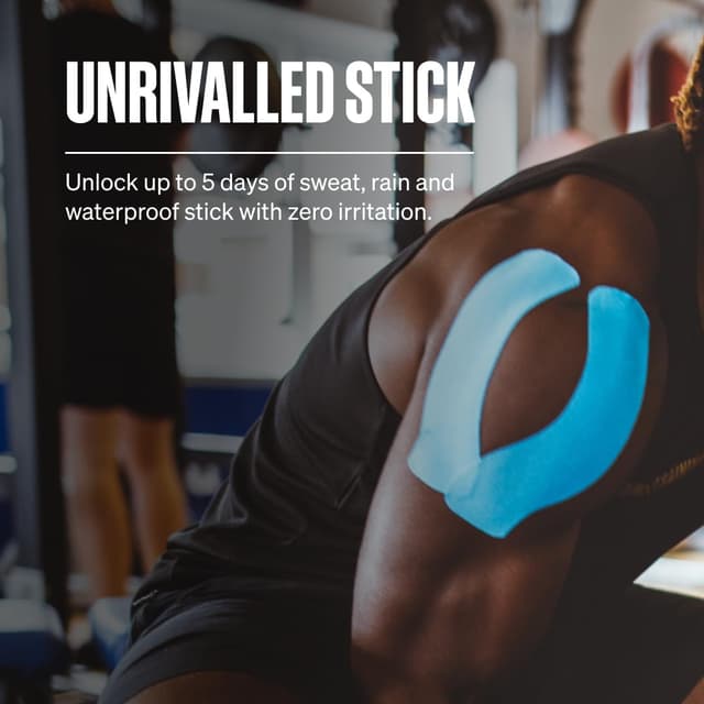 Detalle de SPORTTAPE Original K Hypoallergenic Kinesiology Tape Roll 5cm x 5m (Blue) – waterproof support for shoulder, back & joints