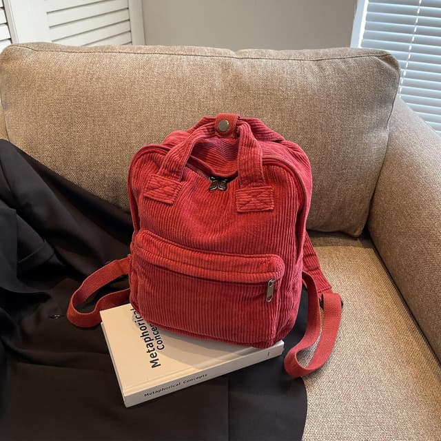 Detalle de Boziee Klein Cityrucksack für Damen, aus Canvas/Corduroy – kleines Daypack 25 x 16 x 25 cm