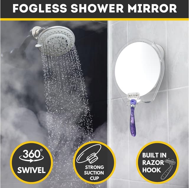 Thumbnail 1 de HONEYBULL Fogless Shower Mirror with Suction Mount ⌁ Anti-Fog Glass Mirror