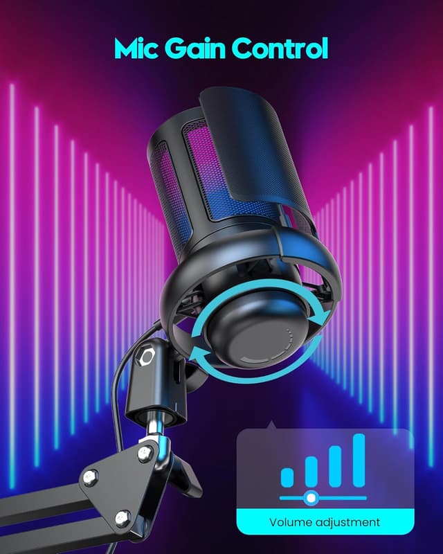 Thumbnail 1 de RGB Gaming Microphone with Boom Arm USB Mic for PC